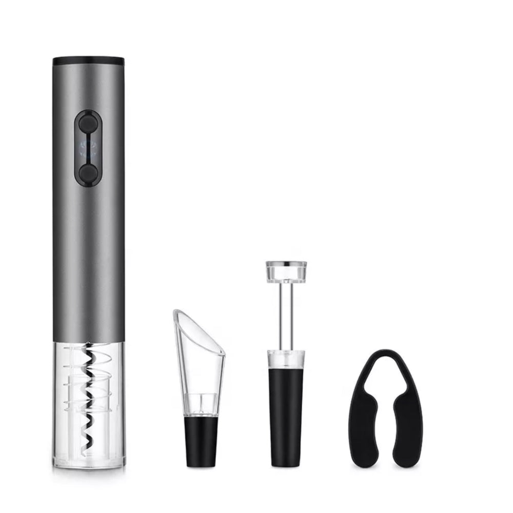 Комплект 4 в 1 за вино, електрически тирбушон, вакуумна тапа, аератор и нож за фолио