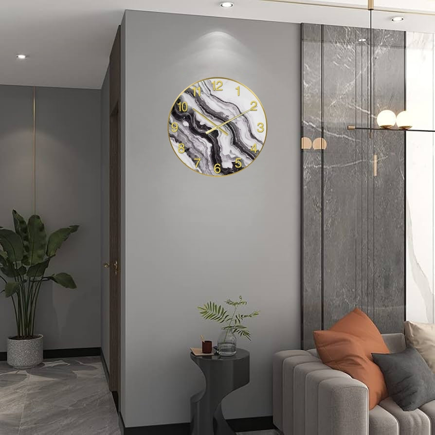 Модерен стенен стъклен часовник с мраморен дизайн