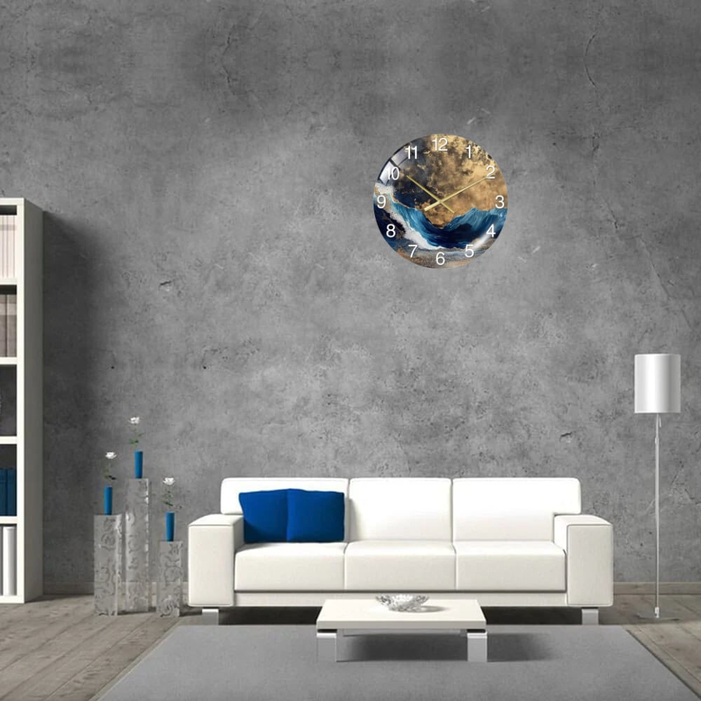 Модерен стенен стъклен часовник с мраморен дизайн