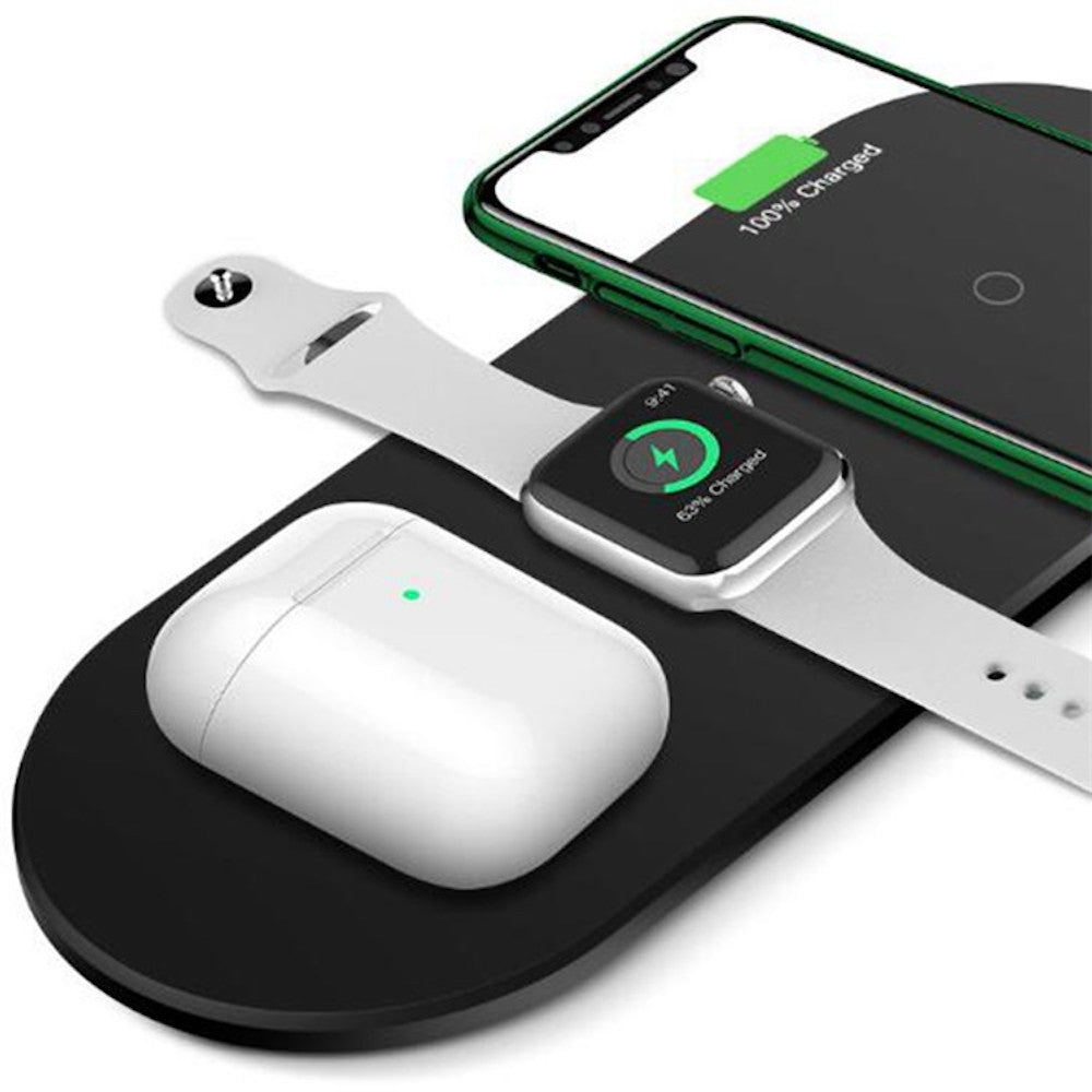 Безжично зарядно 3 в 1 за мобилен телефон, слушалки и часовник