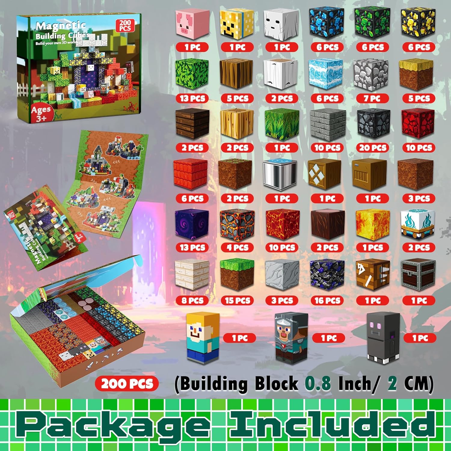 MAGNECRAFT Magnetic Blocks – 200 бр. магнитни кубчета за строене STEM за деца 3+