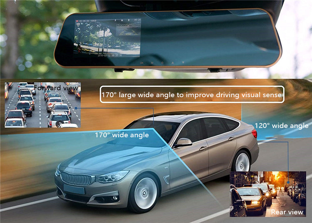Огледало за обратно виждане с камера за кола с 4,3-инчов LCD екран и записващо устройство