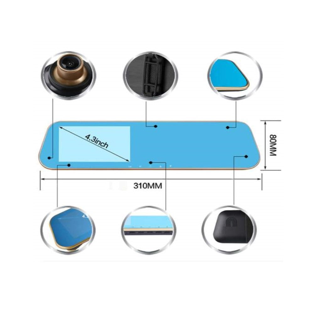 Огледало за обратно виждане с камера за кола с 4,3-инчов LCD екран и записващо устройство
