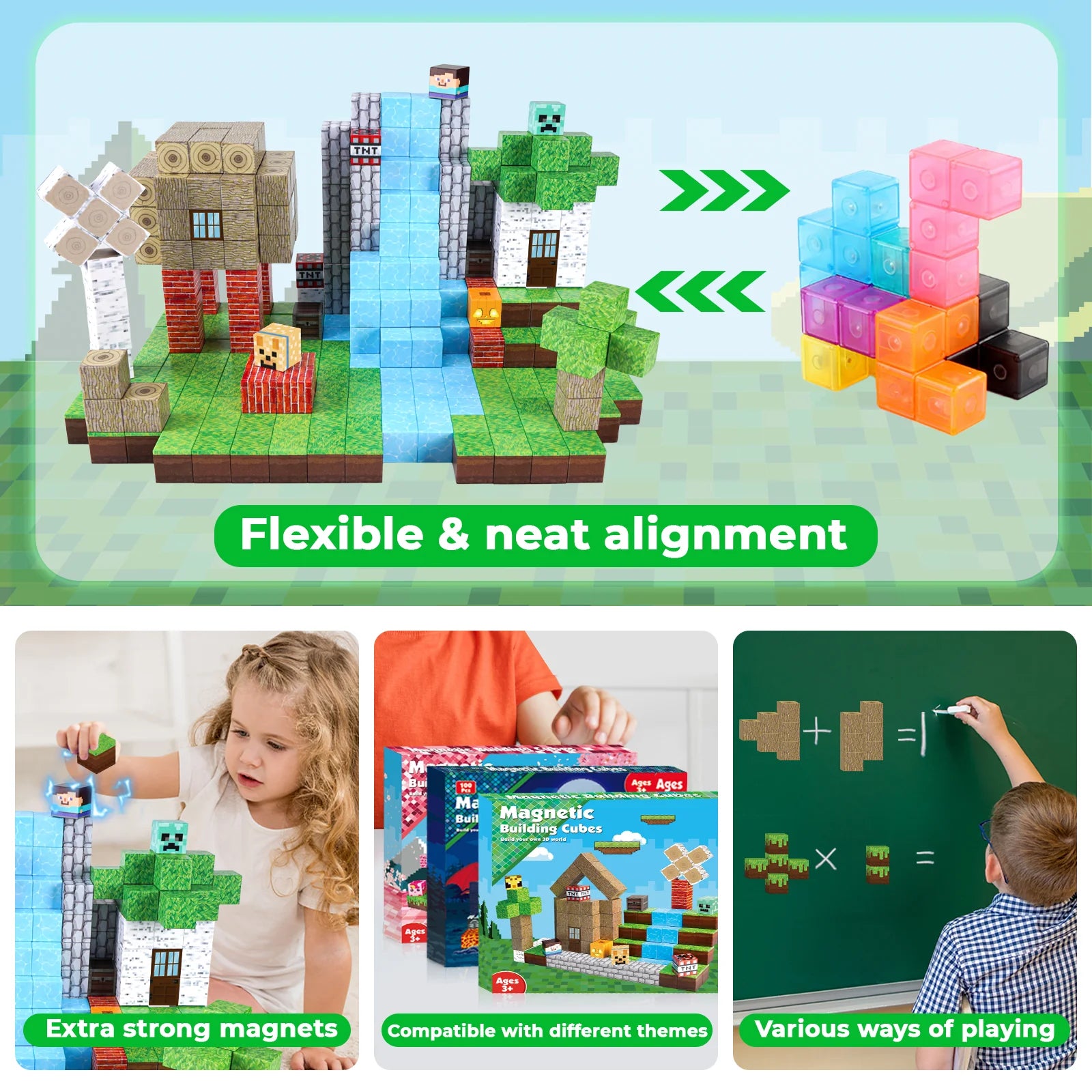 MAGNECRAFT Magnetic Blocks FOREST LIFE – 100 бр. магнитни кубчета за строене STEM за деца 3+