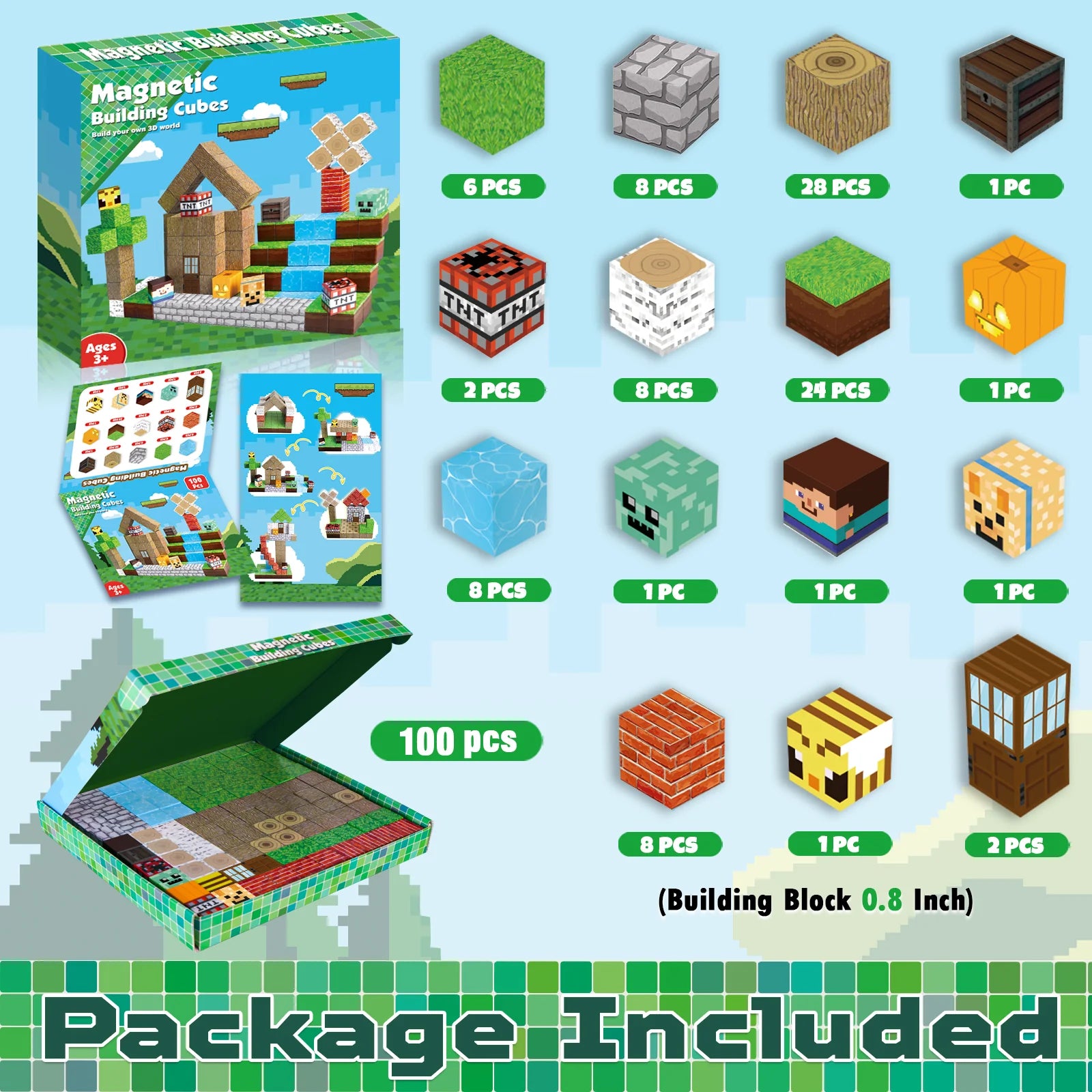 MAGNECRAFT Magnetic Blocks FOREST LIFE – 100 бр. магнитни кубчета за строене STEM за деца 3+