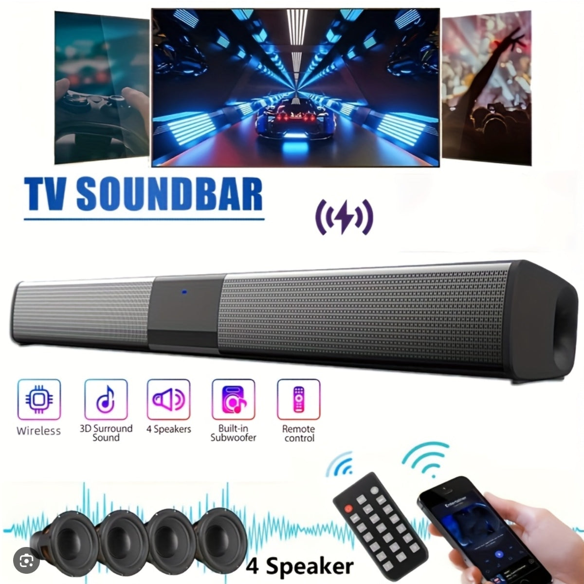 SonicLine 4.0 Bluetooth саундбар – 55 см, 4 говорителя, съраунд звук