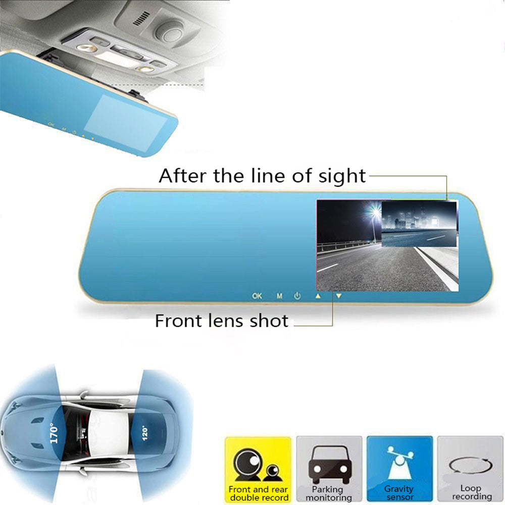 Огледало за обратно виждане с камера за кола с 4,3-инчов LCD екран и записващо устройство