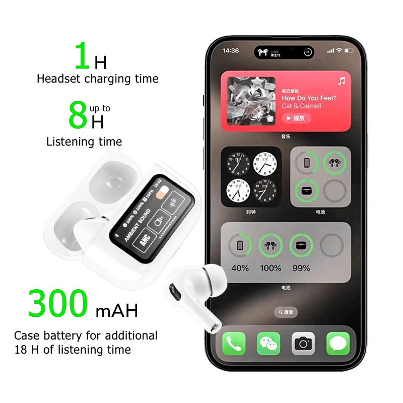 TouchPods S10 Pro ANC/ENC безжични Bluetooth слушалки, LCD сензорен екран, активно шумопотискане, интелигентен AI преводач